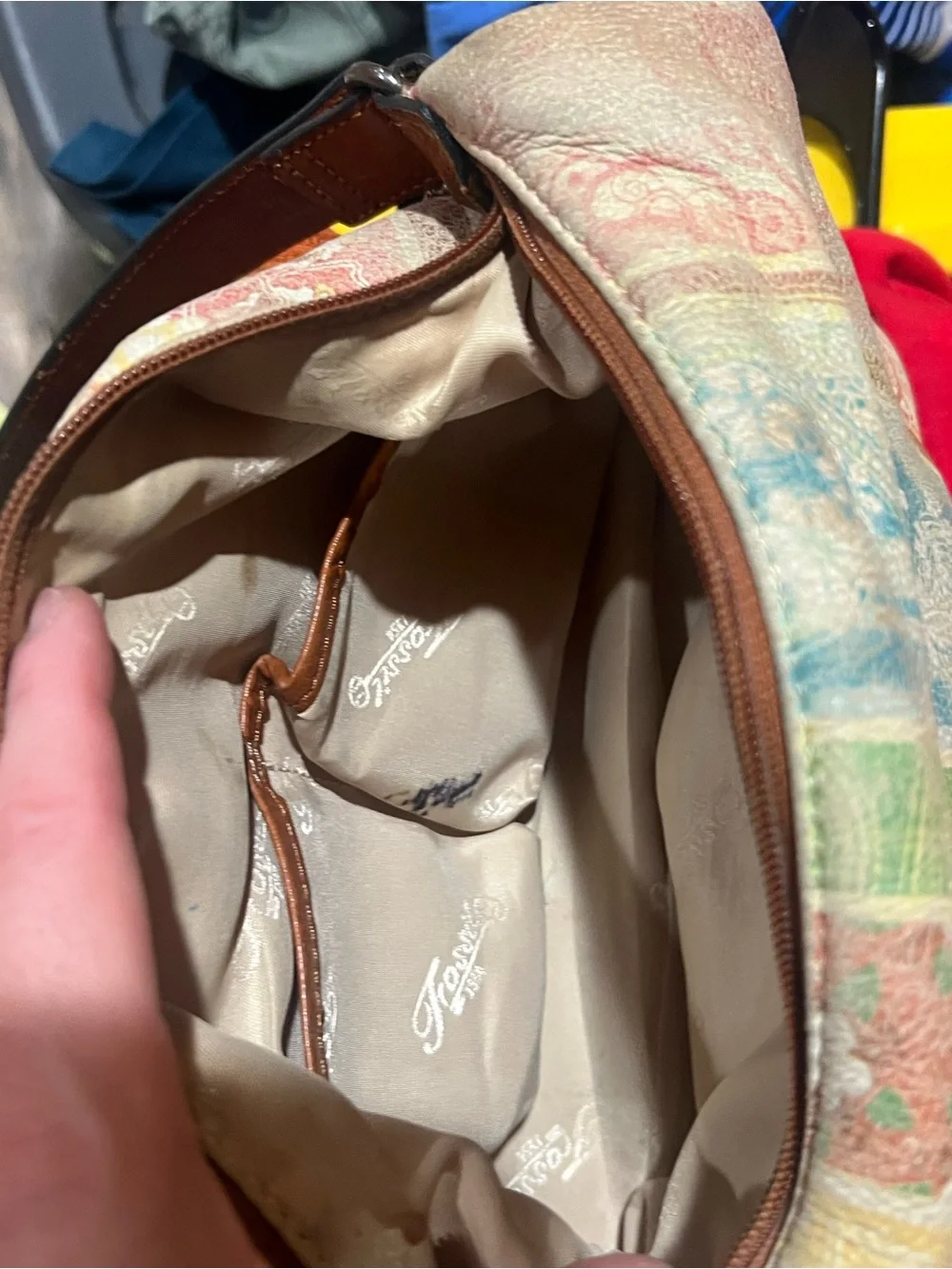 Boho Multi-Stripe Canvas Shoulder Bag - Cream Strap